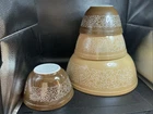 Vintage Pyrex Woodland Brown Mixing Bowls set of 4 2/401, 402, 404.      14b