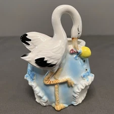 VTG Lefton’s 2952 Nursery Stork W/ Blue Diaper Ceramic Planter 3.5x4x5.5”