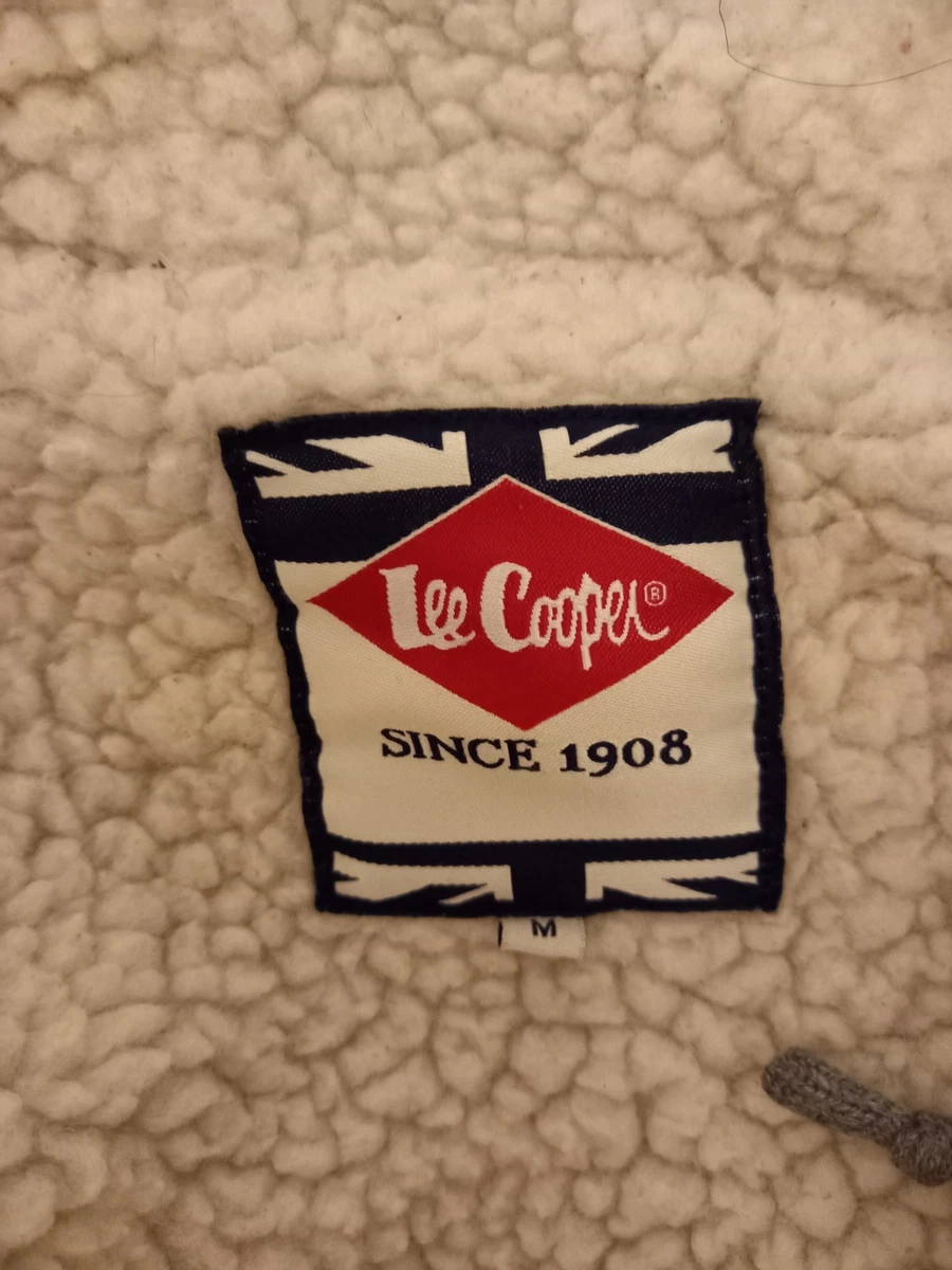 Sudadera con Capucha Lee Cooper Tejida Fleecy Forrada Unisex Talla Mediana Azul y Gris