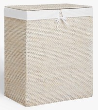 John Lewis & Partners White Rattan 2 Section Laundry Basket - Natural [Damaged]