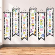6 Pcs Composition Notebook Classroom Banners Decorations with Hanging Rods Ba...