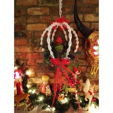 Vintage Hanging Christmas Macrame Cardinal bird holly mcm 1970s handmade