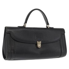 Burberrys Hand Bag Leather Black Silver Auth ep12833