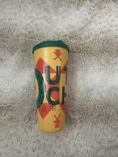 Dutch Bros Coffee Plastic 24 Oz Travel Mug Tumbler Orange Yellow Teal Green