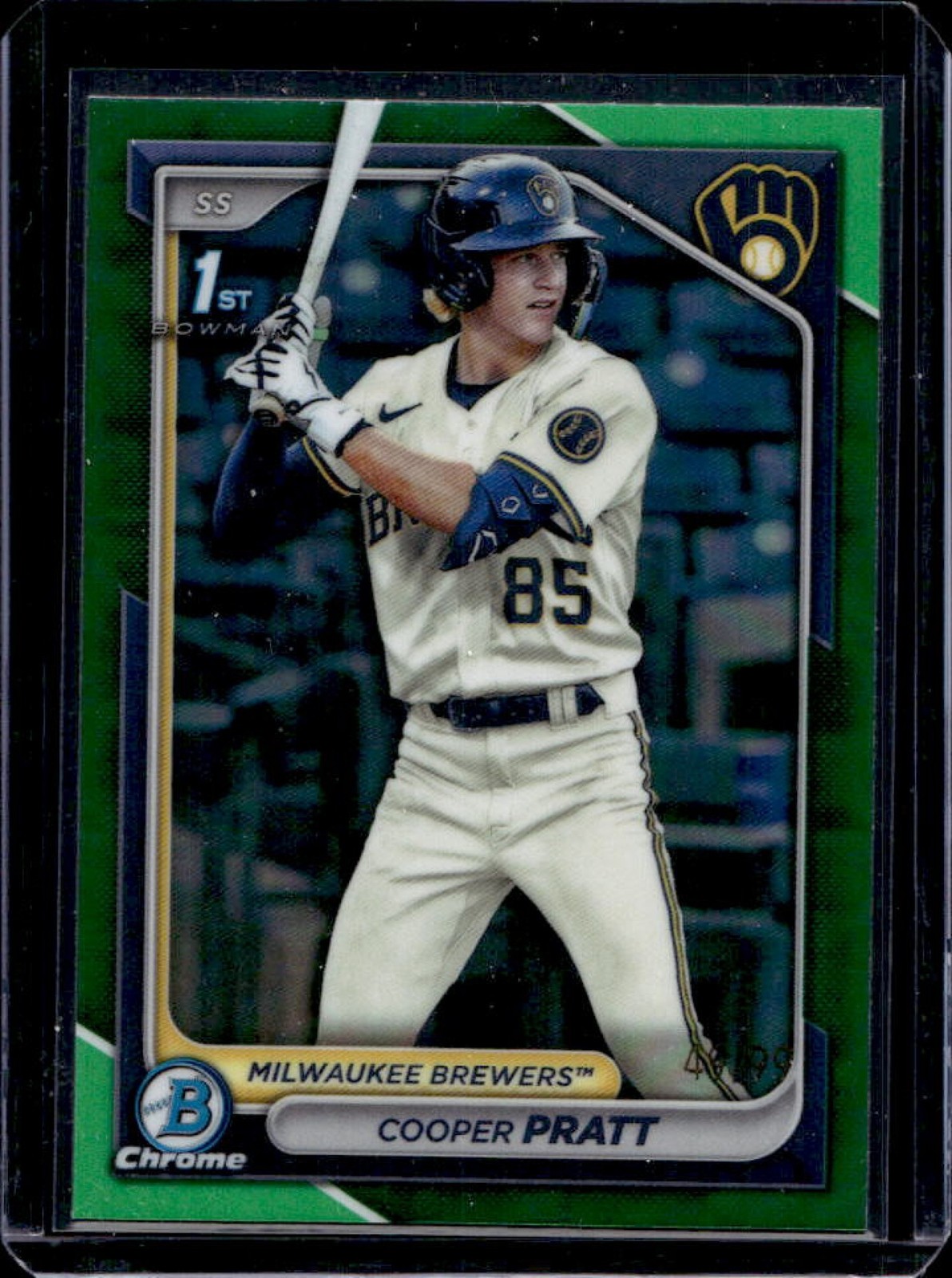 2024 Bowman Cooper Pratt Chrome Green Refractor 1st Prospect #49/99 Brewers