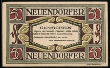 Notgeld Coblenz-Neuendorf 1921, 50 fenigów, kamień pamiątkowy z napisem i florą 