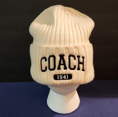 Coach 1941 Luxury Beanie White 100% Merino Wool Winter Hat NWT Authentic