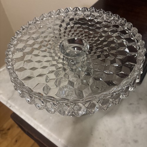 Vintage Fostoria American Cubist Pedestal Cake Stand w/ Rum Well 10” Round - Picture 4 of 12