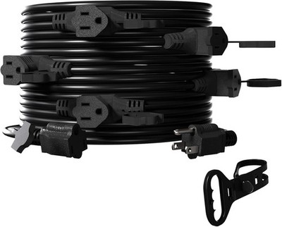 Black 25FT 16 Gauge SJTW Multi-Outlet Outdoor Extension Cord, 6 Evenly Spaced We