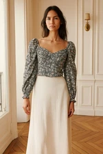 ASTR Peach Floral Puff Sleeve Blouse Womens Medium Cottagecore Romantic Feminine