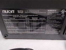 NUON Battery Charger Model # NURECH8 Intended for NiCd / NiMH AA, AAA, C, D & 9V