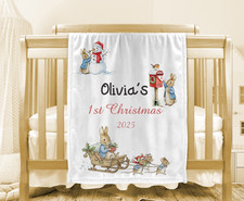 Custom Baby blankets festive blue bunny Christmas memory item