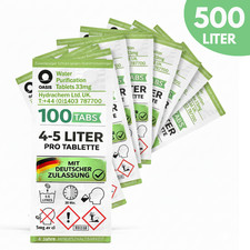 100 Trinkwasser Tabletten je 5L, Wasserreinigungstabletten Camping, Reise Chlor