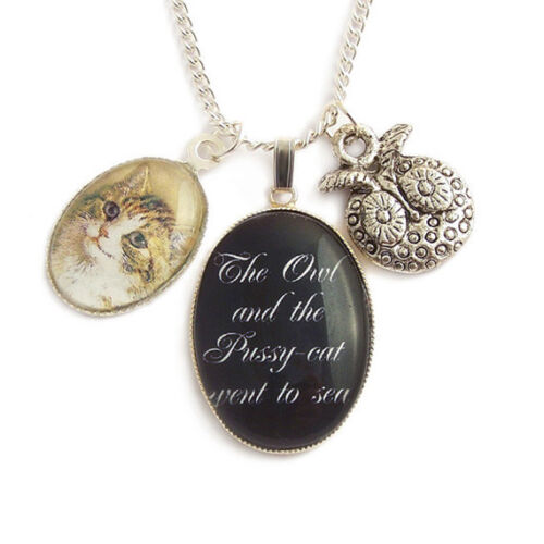 OWL and the PUSSY CAT charm silver necklace fairytale fairy tale Edward Lear - Picture 1 of 4