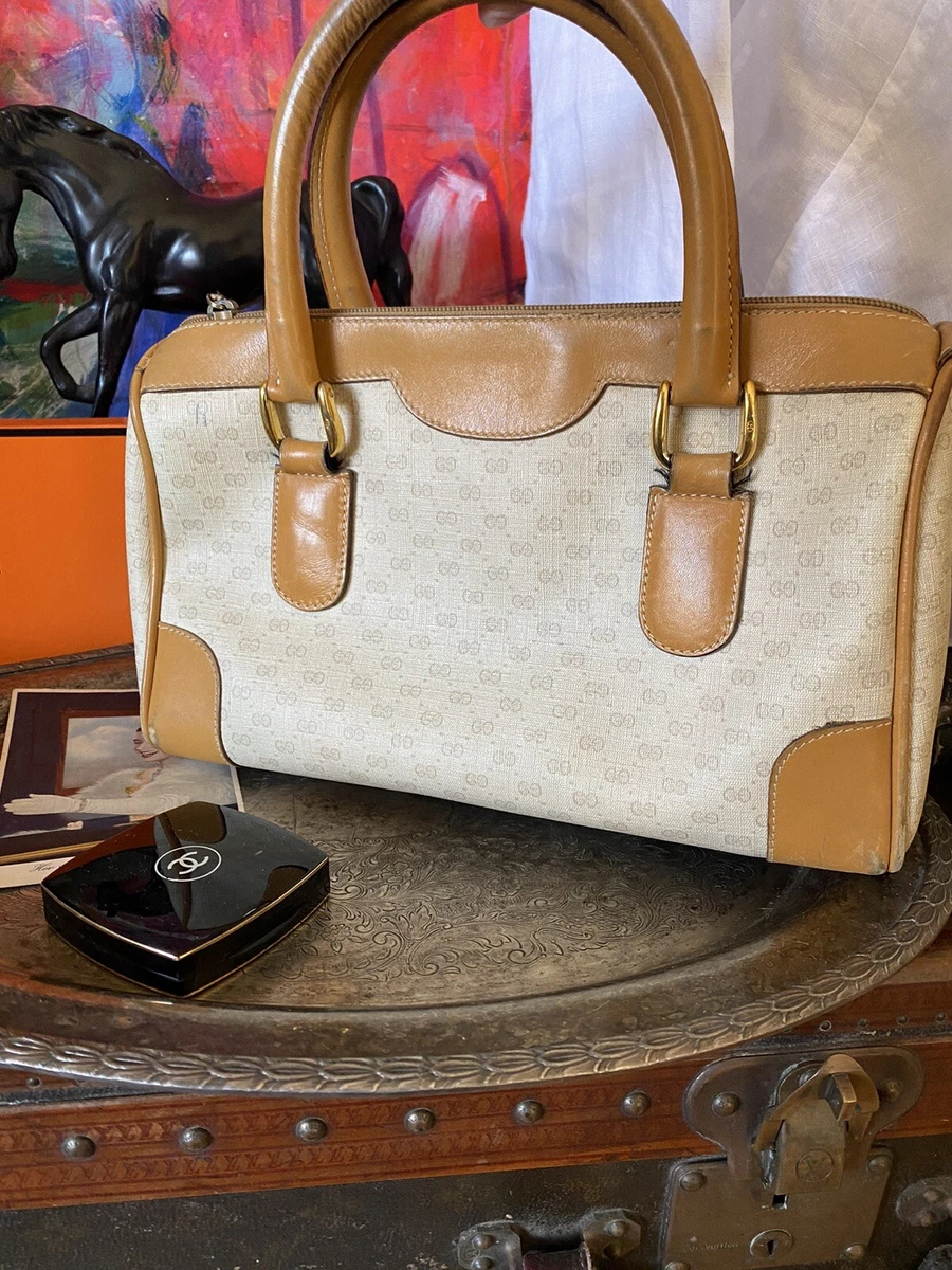 Rare Vintage GUCCI GG Micro Monogram Boston Beige Speedy Purse Bag Tote  Luxury