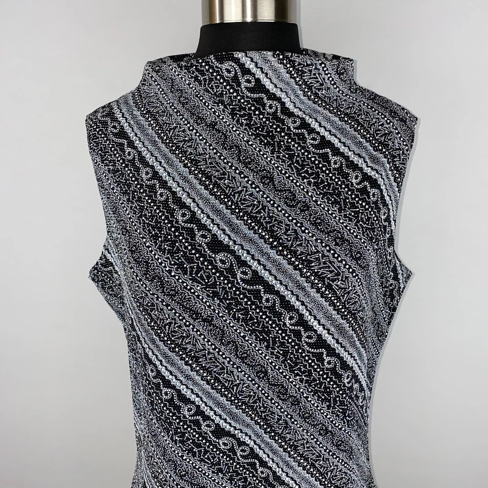 JKLA California Womens L Mock Neck Black White Silver Metallic Tank Top AU - Image 2 of 4