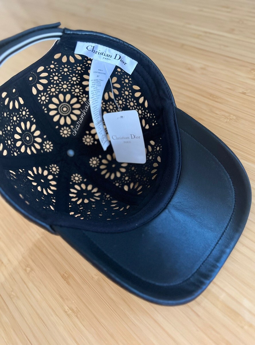 Brand NEW ? Christian Dior Sun Cap Hat lambskin leather black Logo 57cm S size Leather hat Dior Black size XS International in Leather  main image 4