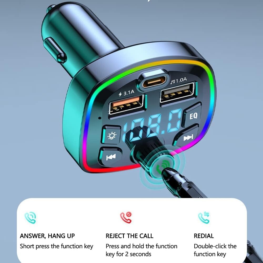 Trasmettitore Bluetooth Auto FM Con Doppia USB E Luci LED - Adattatore Per Radio, Supporta TF Card E USB - Foto 8