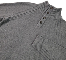 Banana Republic Mens Sweater Size Large Gray Wool Blend Buttoned Mock Neck L/S