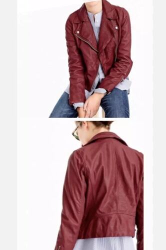 J CREW Collection Sz L washed Leather Motorcycle Jacket FW 2018 brick red - Picture 2 of 8