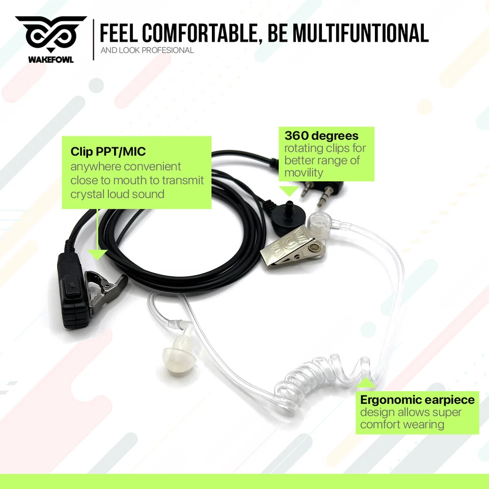 Two Way Radio Earpiece with Mic Headset 2Pin For Kenwood Baofeng Retevis 10PACK - Image 4 of 4