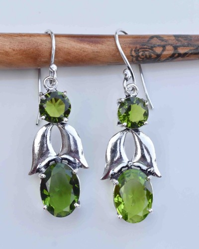 Green Peridot Gemstone 925 Sterling Silver Jewelry Gift For Women Earring S-2.10