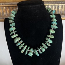 1950’s Santo Domingo Authentic Natural Turquoise Olive Heishi Bead Necklace 18”