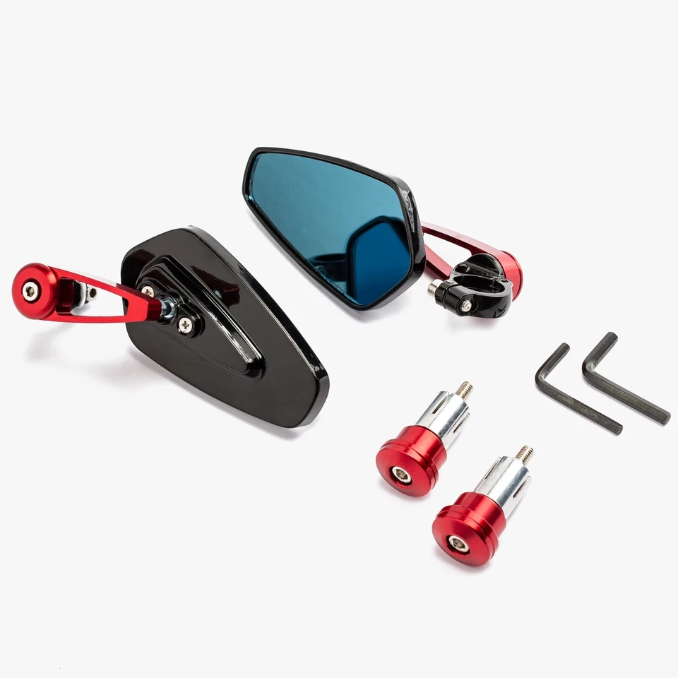 Specchietti 22mm Manubrio Moto Retrovisori Metallo Universali Ovali Rosso - Immagine 2 di 2