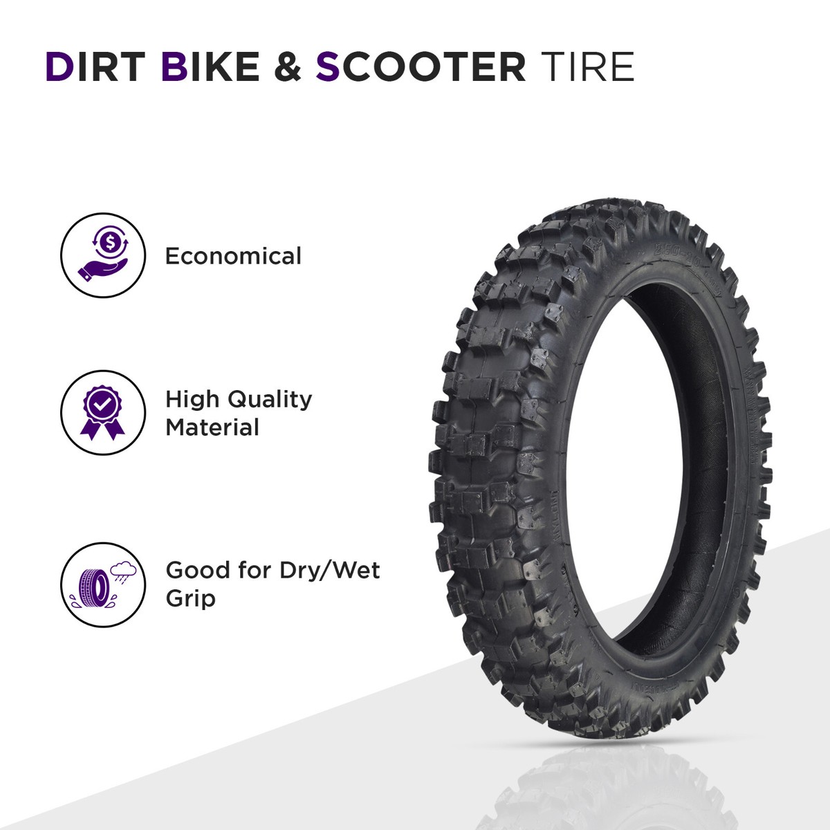 2.50-10 Dirt Bike Tire with Knobby Tread for Baja, Honda, Motovox