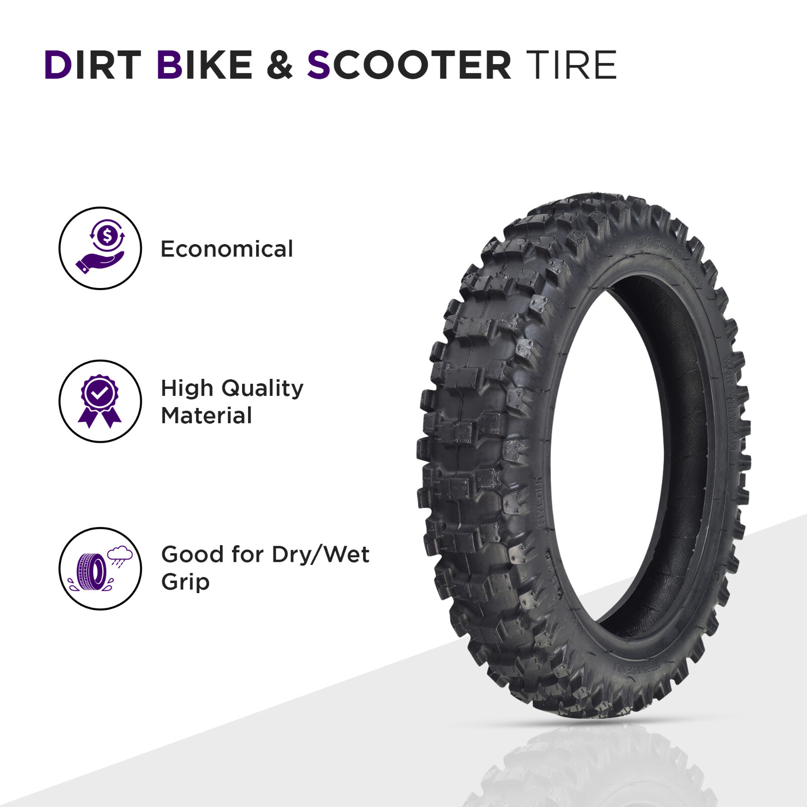 2.5010 Dirt Bike Tire with Knobby Tread for Baja, Honda, Motovox Mini