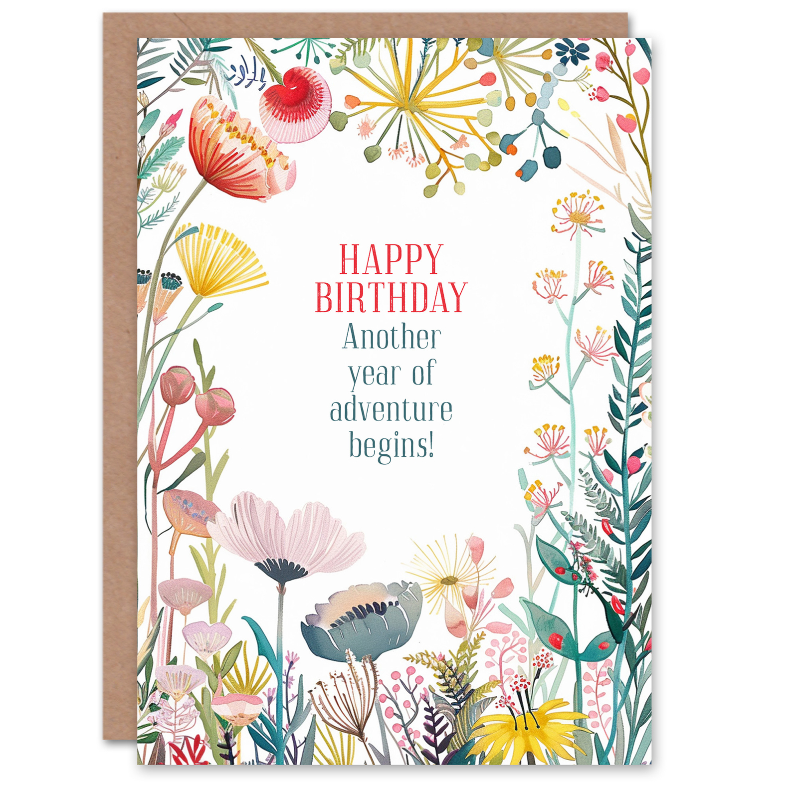 Greeting Card Another Year of Adventure Begins Floral Flowers Birthday