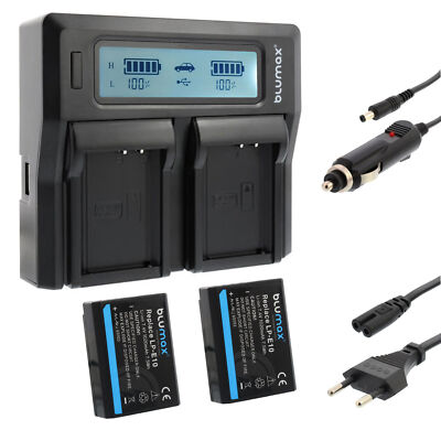 2x Akku + Lader für Canon LP-E10 EOS 1100D 1200D 1300D 2000D 1020 mAh (7,2V)