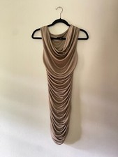 VTG y2k Express Tan Ruched Silky Mini Party Dress Draped XS