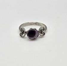 Amethyst Ring Silvertone Scrollwork Purple Stone Adjustable Boho Dainty Classic