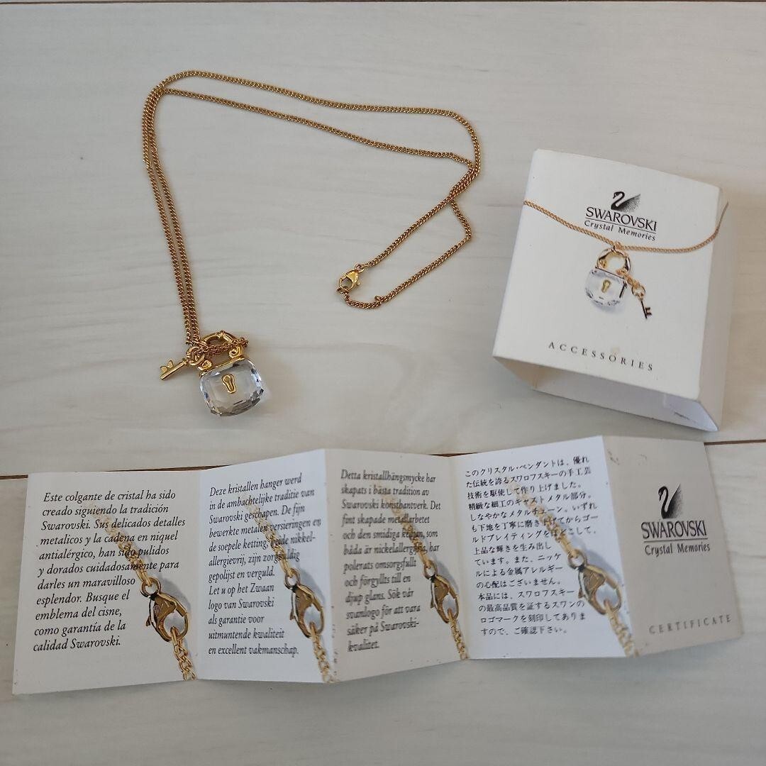 SWAROVSKI Crystal Necklace Key Motif Pendant Gold Color pre