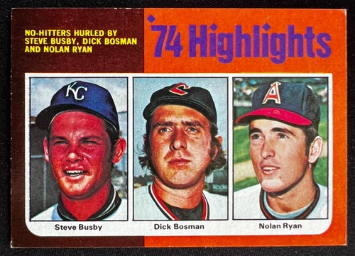 1975 Topps MINI #7 1974 Highlights Steve Busby NOLAN RYAN NO-HITTER EX-MT
