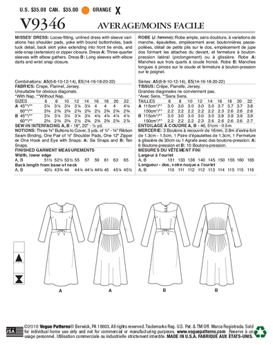 Vogue Pattern - Misses' Dress 9346A5 - Bild 2 von 2