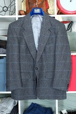 vintage 80s JACKET BLAZER SPORT COAT 100 wool tweed windowpane plaid 42S