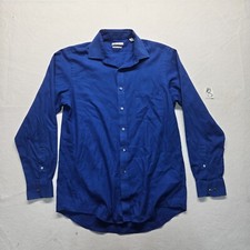 Van Heusen Solid Blue Shirt Flex Collar Button Up Long Sleeve Adult Men's 15.5