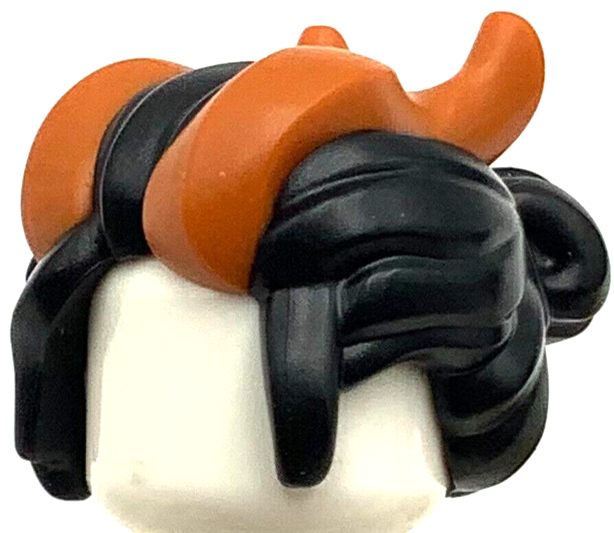 Lego New Black Minifigure Hair with Side Bangs and Bun Dark Orange Horns Piece