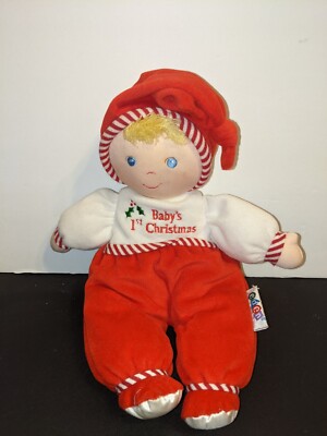 Eden Baby's 1st Christmas Doll Rattle Holly Red & White 10'' Plush