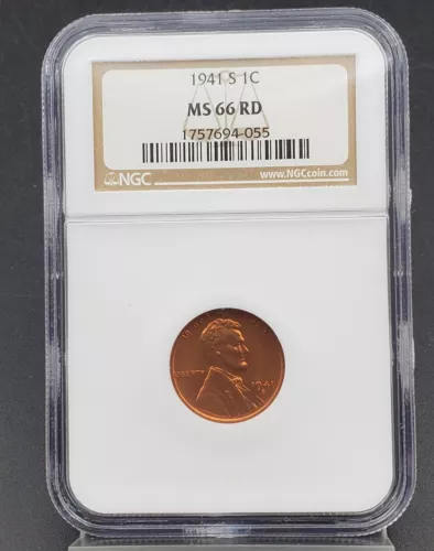 1941 S Lincoln Wheat Cent Penny Coin NGC MS66 RD RED #055 Gem BU Certified