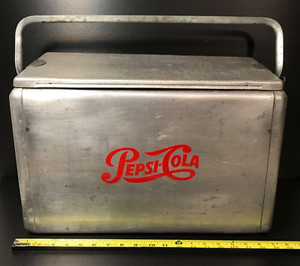 Vintage Pepsi-Cola METAL HINGED COOLER - CRONSTROMS MINNEAPOLIS, MN - SOLID!