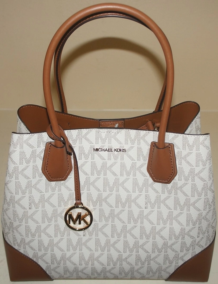 New Michael Kors Mercer Gallery Center Zip Medium Tote Bag Vanilla Acorn