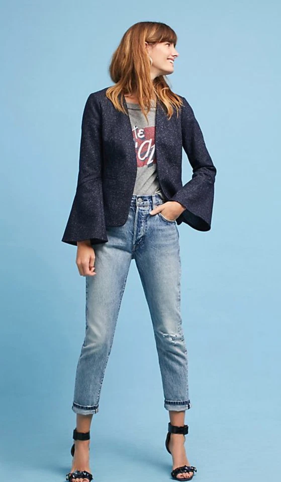 NWT in bag 148$ Anthropologie Pinstriped flounced Blazer size 4-Fast Shipping - Image 3 of 4