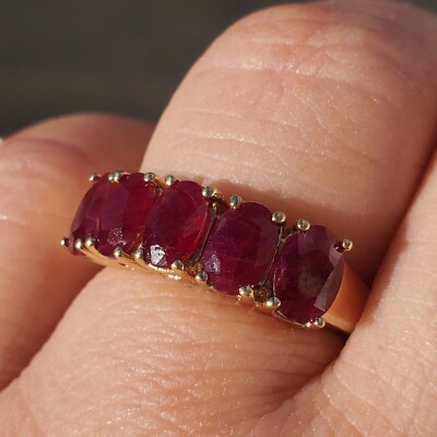 10K VINTAGE MASSIVER GELBGOLD OVALER RUBIN EDELSTEIN DAMENRING GRÖSSE 7