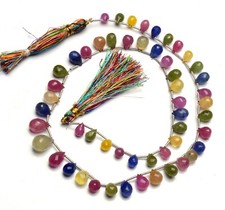 Natural Gem Multi Sapphire 8x5 to 12x9MM Faceted Teardrop Briolette Beads 18"