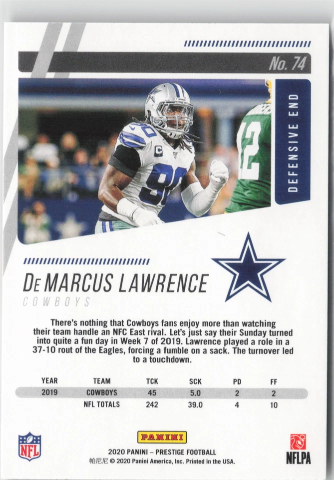 2020 Panini Prestige #74 DeMarcus Lawrence - Image 2 of 2