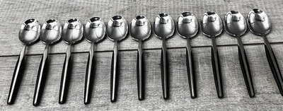 Eldan Stainless Flatware 11 Piece Teaspoons ELD2 Black Handles Japan EUC