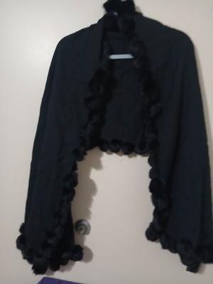 Valerie Stevens Black Wool Arylic And Rabbit  Long Winter Shawl
